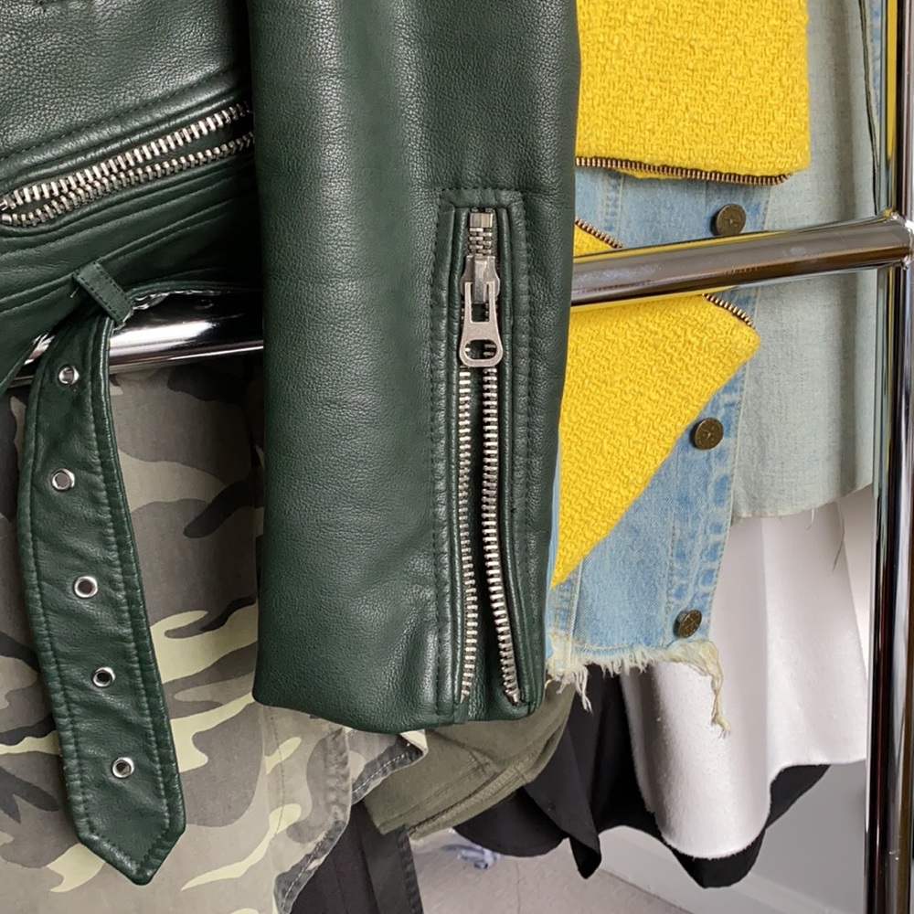 Zara Leather Green Jacket with removal Collar - Picture 15 of 16